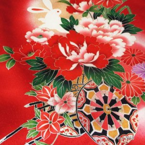 画像6: 日本製 お宮参り着物 正絹 お宮参り 女児 赤地 跳兎 花車 初着 お宮詣り のしめ 産着 出産祝い (6)