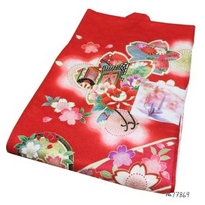画像2: お宮参り着物 正絹 お宮参り 女児 赤地 御所車 鼓 初着 お宮詣り のしめ 産着 出産祝い (2)